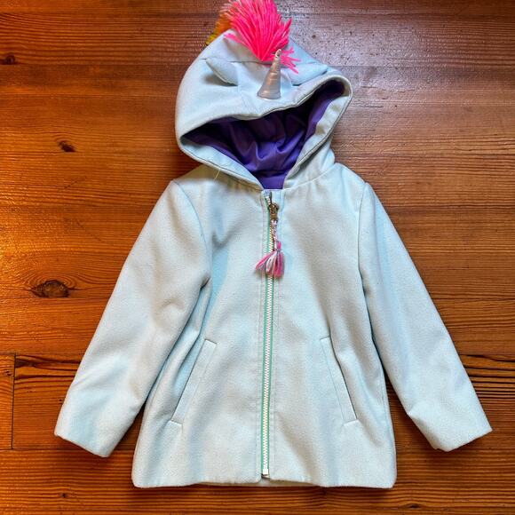 Cat & Jack light blue unicorn hooded full zip lined peacoat coat SIZE 4T - Picture 6 of 6